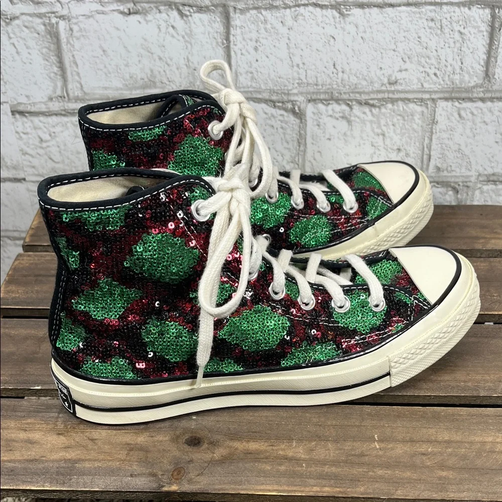 Converse All Star 70 hi snake pattern w/Red & Green Sequins Sneakers M 5.5 W 7.5 - Picture 3 of 10